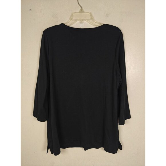 Vtg Quacker Factory Black 3/4 Sleeve Top White Embroidered Design Size L Cotton - Picture 2 of 7